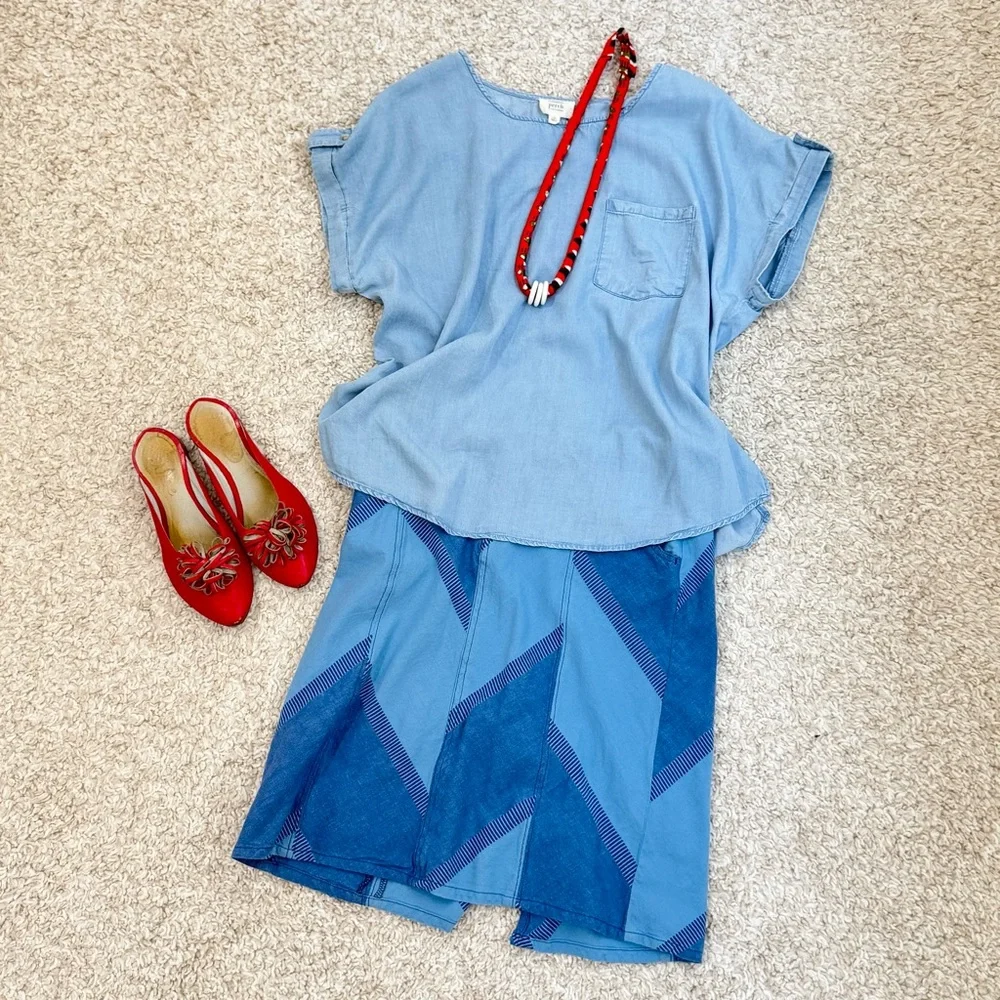 3/$20 Eddie Bauer Patchwork Denim-Tone A-Line Skirt XL